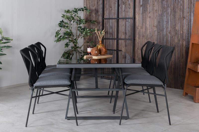 Dallas Matgrupp Utomhus 193cm + 6 Julian Matstolar - Svart - Utemöbler & utemiljö - Utegrupp - Matgrupp utomhus
