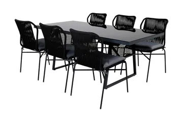 Dallas Matgrupp Utomhus 193cm + 6 Julian Matstolar - Svart - Utemöbler & utemiljö - Utegrupp - Matgrupp utomhus