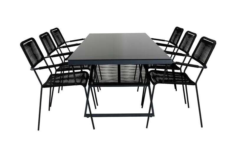 Dallas Matgrupp Utomhus 193cm + 6 Lindos Karmstolar, Svart