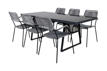 Dallas Matgrupp Utomhus 193cm + 6 Lindos Karmstolar - Svart/Grå - Utemöbler & utemiljö - Utegrupp - Matgrupp utomhus