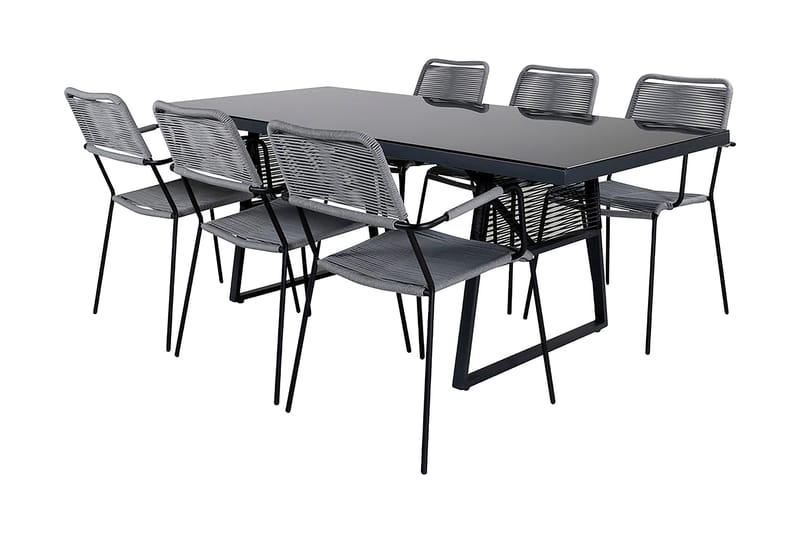Dallas Matgrupp Utomhus 193cm + 6 Lindos Karmstolar - Svart/Grå - Utemöbler & utemiljö - Utegrupp - Matgrupp utomhus