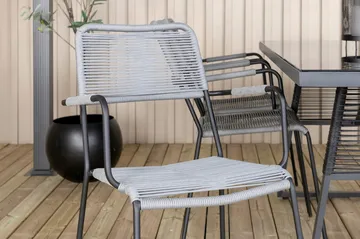 Dallas Matgrupp Utomhus 193cm + 6 Lindos Karmstolar - Svart/Grå - Utemöbler & utemiljö - Utegrupp - Matgrupp utomhus