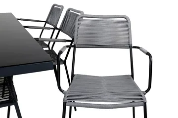 Dallas Matgrupp Utomhus 193cm + 6 Lindos Karmstolar - Svart/Grå - Utemöbler & utemiljö - Utegrupp - Matgrupp utomhus