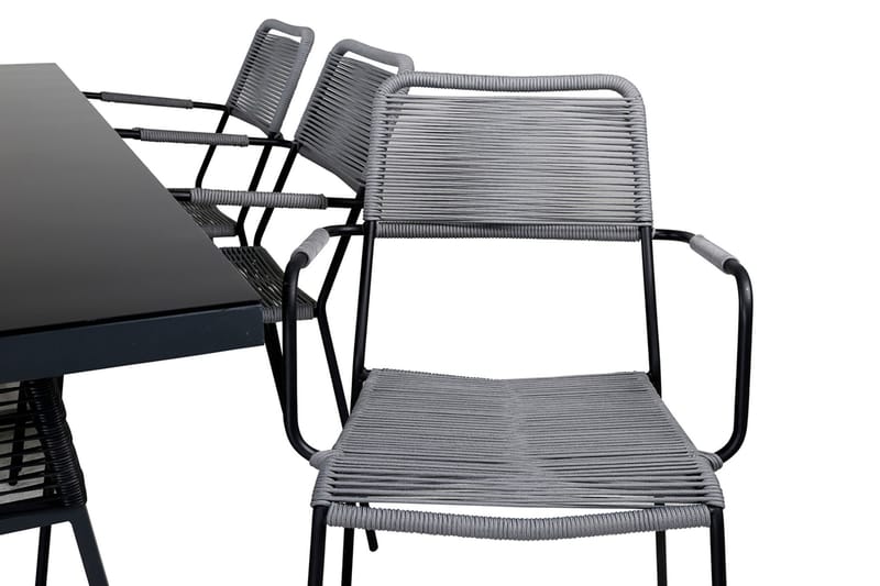 Dallas Matgrupp Utomhus 193cm + 6 Lindos Karmstolar - Svart/Grå - Utemöbler & utemiljö - Utegrupp - Matgrupp utomhus