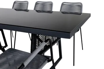 Dallas Matgrupp Utomhus 193cm + 6 Lindos Karmstolar - Svart/Grå - Utemöbler & utemiljö - Utegrupp - Matgrupp utomhus