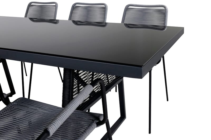 Dallas Matgrupp Utomhus 193cm + 6 Lindos Karmstolar - Svart/Grå - Utemöbler & utemiljö - Utegrupp - Matgrupp utomhus