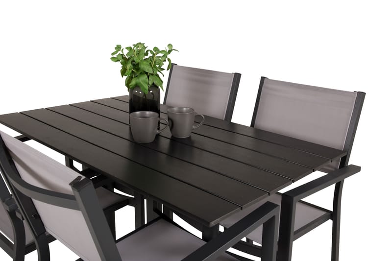 Matgrupp Utomhus Denver 120 cm + 4 Copacabana Karmstolar Utomhus Svart/Grå - Venture Home - Utemöbler & utemiljö - Utegrupp - Cafegrupp & cafeset