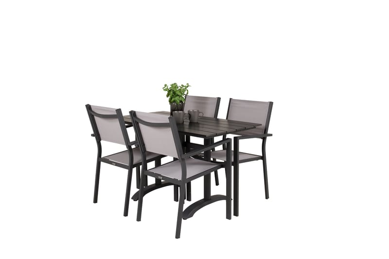 Matgrupp Utomhus Denver 120 cm + 4 Copacabana Karmstolar Utomhus Svart/Grå - Venture Home - Utemöbler & utemiljö - Utegrupp - Cafegrupp & cafeset