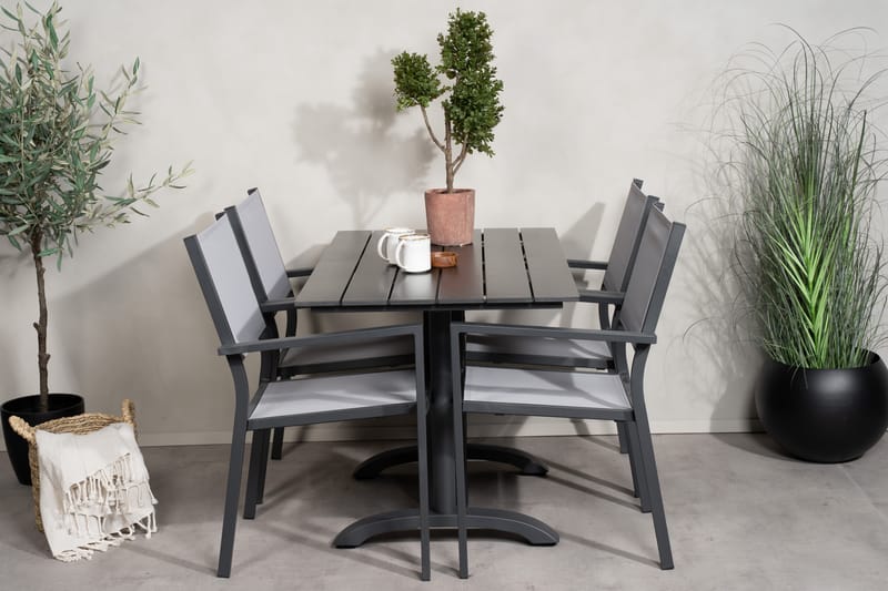 Matgrupp Utomhus Denver 120 cm + 4 Copacabana Karmstolar Utomhus Svart/Grå - Venture Home - Utemöbler & utemiljö - Utegrupp - Cafegrupp & cafeset