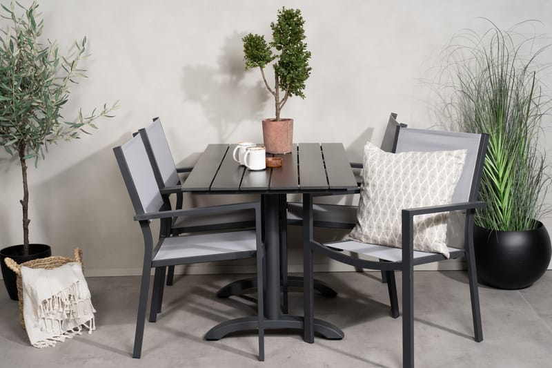 Matgrupp Utomhus Denver 120 cm + 4 Copacabana Karmstolar Utomhus Svart/Grå - Venture Home - Utemöbler & utemiljö - Utegrupp - Cafegrupp & cafeset