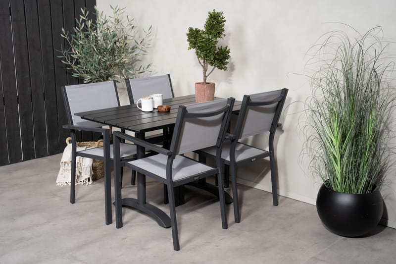 Matgrupp Utomhus Denver 120 cm + 4 Copacabana Karmstolar Utomhus Svart/Grå - Venture Home - Utemöbler & utemiljö - Utegrupp - Cafegrupp & cafeset