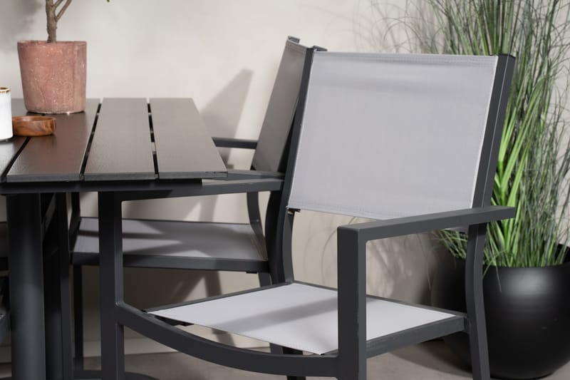 Matgrupp Utomhus Denver 120 cm + 4 Copacabana Karmstolar Utomhus Svart/Grå - Venture Home - Utemöbler & utemiljö - Utegrupp - Cafegrupp & cafeset