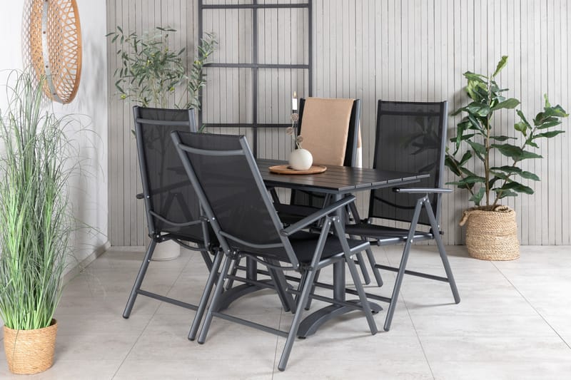 Denver Matgrupp Utomhus 120cm + 4 Break Positionsstolar Svart - Venture Home - Utemöbler & utemiljö - Utegrupp - Matgrupp utomhus