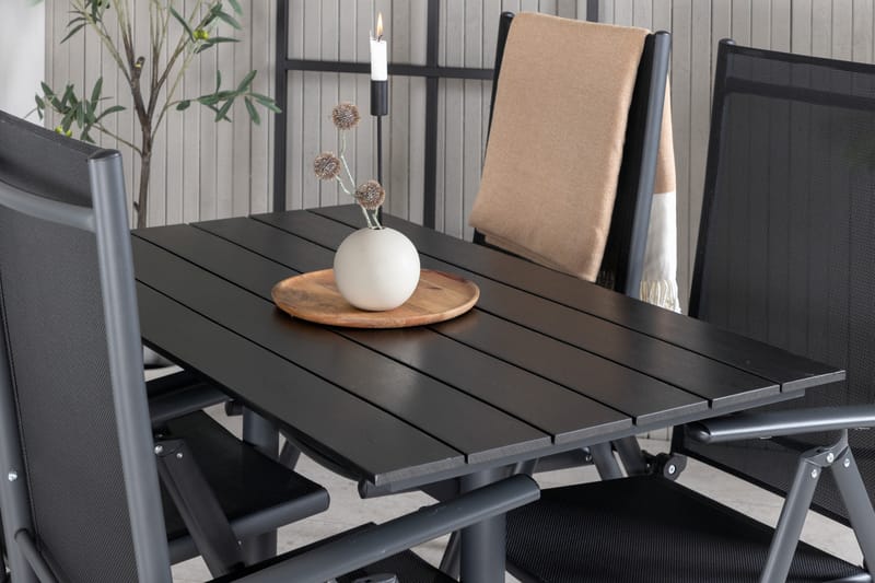 Denver Matgrupp Utomhus 120cm + 4 Break Positionsstolar Svart - Venture Home - Utemöbler & utemiljö - Utegrupp - Matgrupp utomhus