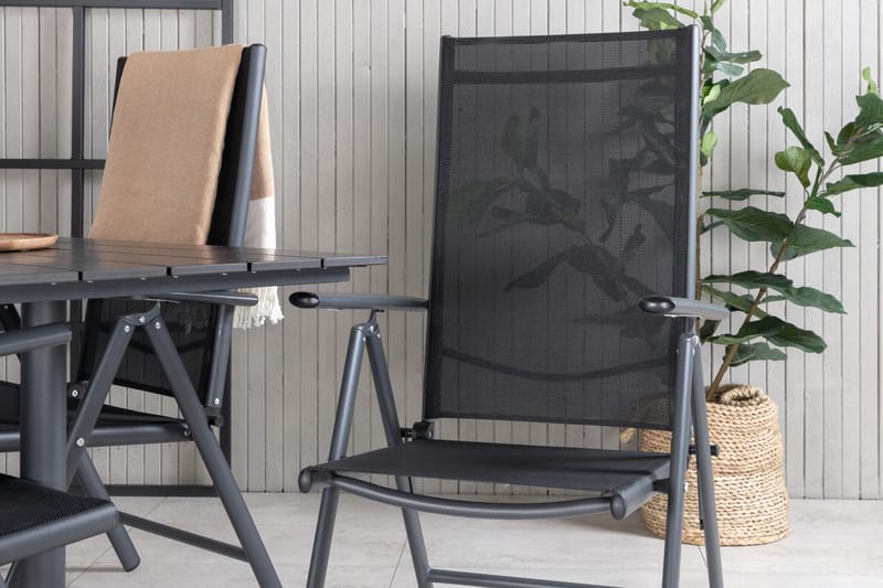 Denver Matgrupp Utomhus 120cm + 4 Break Positionsstolar Svart - Venture Home - Utemöbler & utemiljö - Utegrupp - Matgrupp utomhus