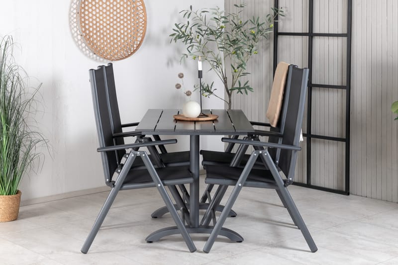 Denver Matgrupp Utomhus 120cm + 4 Break Positionsstolar Svart - Venture Home - Utemöbler & utemiljö - Utegrupp - Matgrupp utomhus