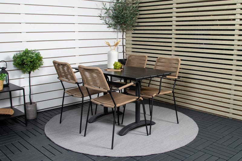 Denver Matgrupp Utomhus 120cm + 4 Lindos Karmstolar Utomhus Svart - Venture Home - Utemöbler & utemiljö - Utegrupp - Matgrupp utomhus