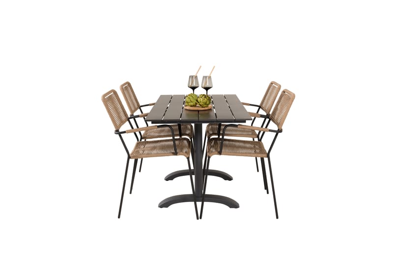 Denver Matgrupp Utomhus 120cm + 4 Lindos Karmstolar Utomhus Svart - Venture Home - Utemöbler & utemiljö - Utegrupp - Matgrupp utomhus