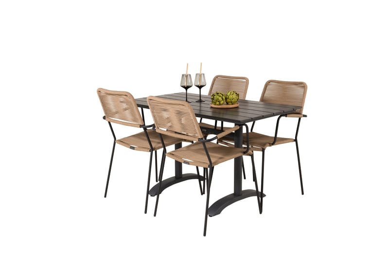 Denver Matgrupp Utomhus 120cm + 4 Lindos Karmstolar Utomhus Svart - Venture Home - Utemöbler & utemiljö - Utegrupp - Matgrupp utomhus