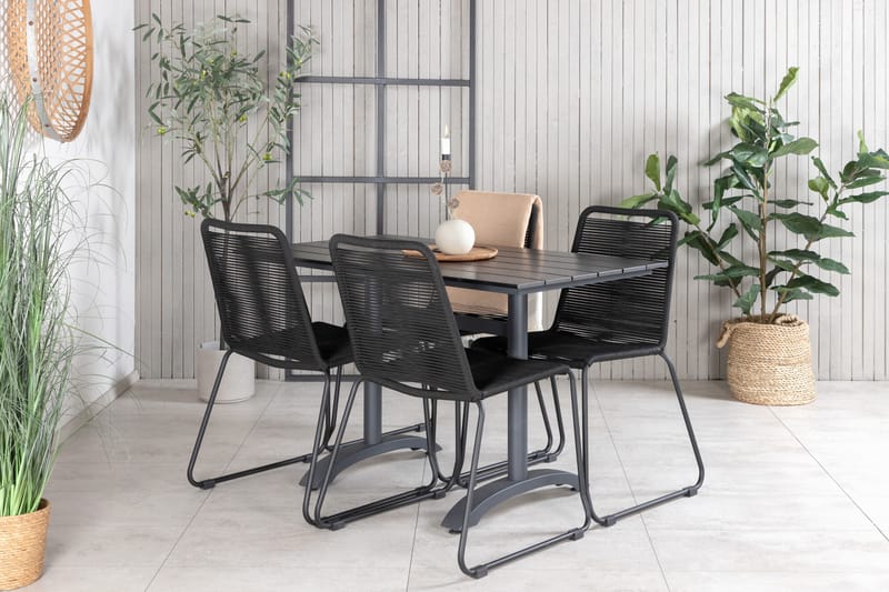 Denver Matgrupp Utomhus 120cm + 4 Lindos Stapelbara Matstolar - Vit - Utemöbler & utemiljö - Utegrupp - Matgrupp utomhus