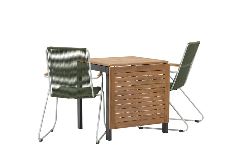 Diego Matgrupp 70 cm + 2 st Bois Karmstolar Grön/Brun - Grön/Brun - Utemöbler & utemiljö - Utegrupp - Matgrupp utomhus
