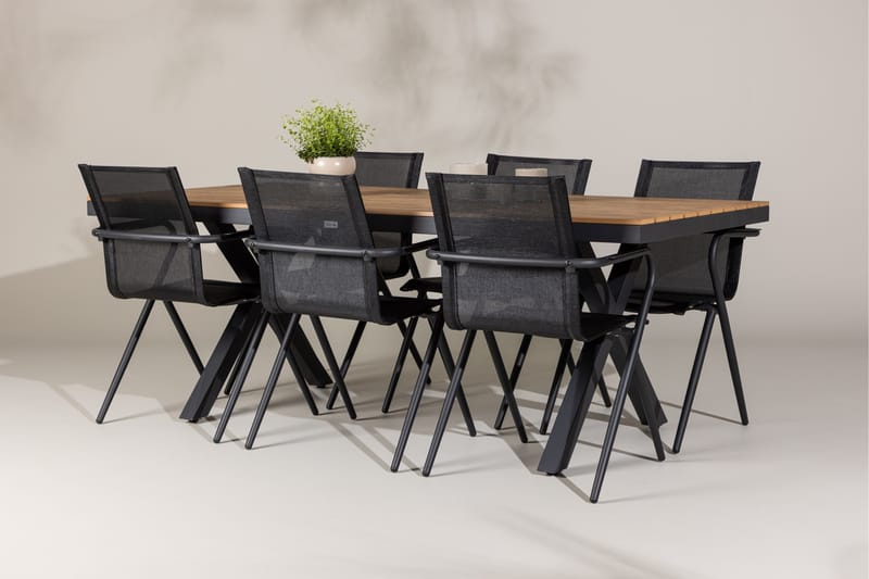 Matgrupp Utomhus Garcia 200 cm Rektangulär med 6 Alina Utestolar - Svart - Utemöbler & utemiljö - Utegrupp - Matgrupp utomhus