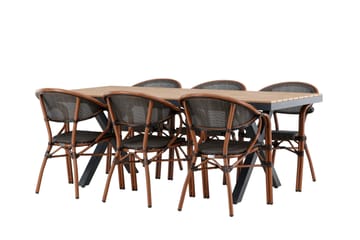 Matgrupp Utomhus Garcia 200 cm Rektangulär med 6 Vila Real Utestolar - Svart - Utemöbler & utemiljö - Utegrupp - Matgrupp utomhus