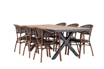 Matgrupp Utomhus Garcia 200 cm Rektangulär med 6 Vila Real Utestolar - Svart - Utemöbler & utemiljö - Utegrupp - Matgrupp utomhus