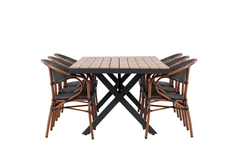 Matgrupp Utomhus Garcia 200 cm Rektangulär med 6 Vila Real Utestolar - Svart - Utemöbler & utemiljö - Utegrupp - Matgrupp utomhus