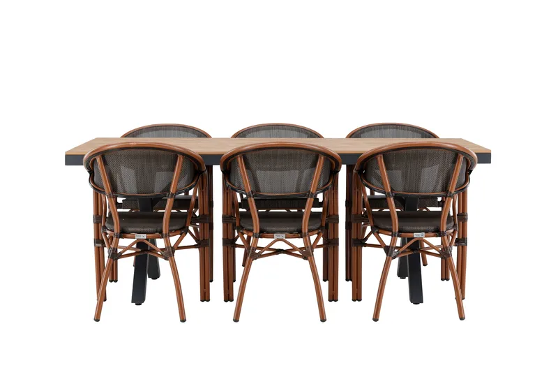 Matgrupp Utomhus Garcia 200 cm Rektangulär med 6 Vila Real Utestolar, Svart