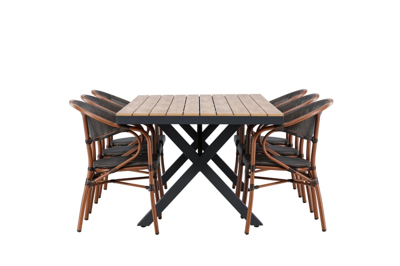 Matgrupp Utomhus Garcia 200 cm Rektangulär med 6 Vila Real Utestolar - Svart - Utemöbler & utemiljö - Utegrupp - Matgrupp utomhus