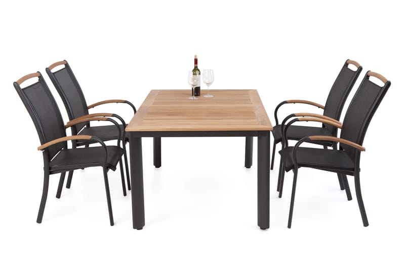 Hillerstorp Nydala Matgrupp 96x150-200 + 4 Karmstolar - Teak/Svart - Utemöbler & utemiljö - Utegrupp - Matgrupp utomhus