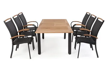 Hillerstorp Nydala Matgrupp 96x150-200 + 6 Karmstolar - Teak/Svart - Utemöbler & utemiljö - Utegrupp - Matgrupp utomhus
