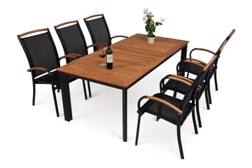 Hillerstorp Nydala Matgrupp 96x150-200 + 6 Karmstolar - Teak/Svart - Utemöbler & utemiljö - Utegrupp - Matgrupp utomhus