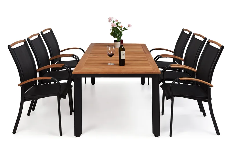 Hillerstorp Nydala Matgrupp 96x150-200 + 6 Karmstolar - Teak/Svart - Utemöbler & utemiljö - Utegrupp - Matgrupp utomhus
