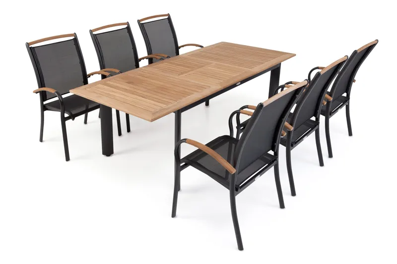 Hillerstorp Nydala Matgrupp 96x150-200 + 6 Karmstolar - Teak/Svart - Utemöbler & utemiljö - Utegrupp - Matgrupp utomhus