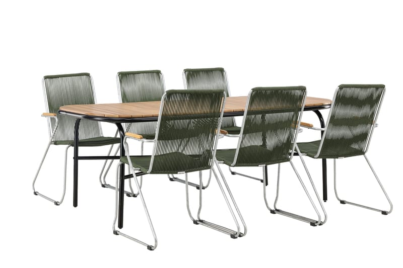 Holmbeck Matgrupp Utomhus 200 cm + 6 st Bois Karmstolar - Grön/Brun - Utemöbler & utemiljö - Utegrupp - Matgrupp utomhus