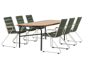 Holmbeck Matgrupp Utomhus 200 cm + 6 st Bois Karmstolar - Grön/Brun - Utemöbler & utemiljö - Utegrupp - Matgrupp utomhus