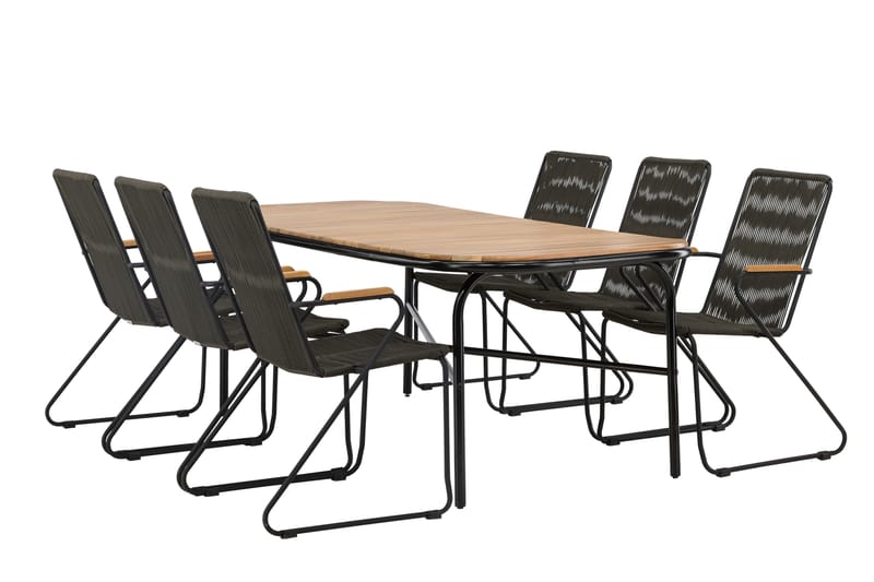 Holmbeck Matgrupp Utomhus 200 cm + 6 st Bois Karmstolar - Svart/Brun - Utemöbler & utemiljö - Utegrupp - Matgrupp utomhus