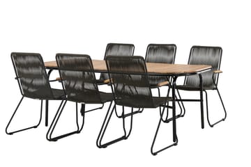 Holmbeck Matgrupp Utomhus 200 cm + 6 st Bois Karmstolar - Svart/Brun - Utemöbler & utemiljö - Utegrupp - Matgrupp utomhus