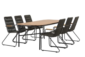 Holmbeck Matgrupp Utomhus 200 cm + 6 st Bois Karmstolar - Svart/Brun - Utemöbler & utemiljö - Utegrupp - Matgrupp utomhus