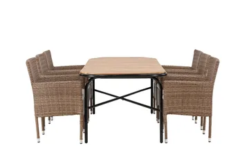 Holmbeck Matgrupp Utomhus 200 cm + 6 st Malina Karmstolar - Brun - Utemöbler & utemiljö - Utegrupp - Matgrupp utomhus