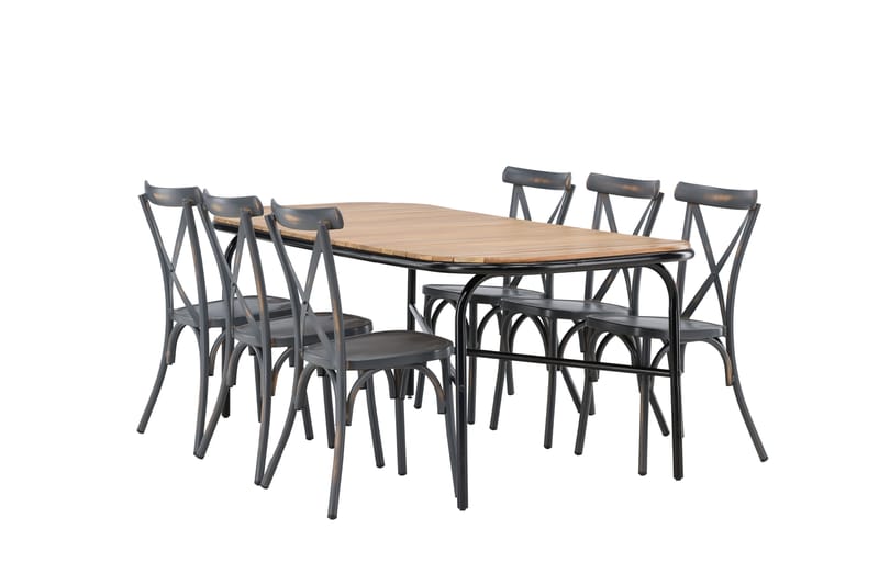 Holmbeck Matgrupp Utomhus 200 cm + 6 st Tablas Matstolar - Brun/Mörkgrå - Utemöbler & utemiljö - Utegrupp - Matgrupp utomhus