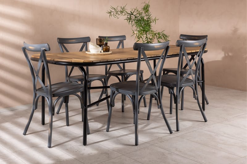 Holmbeck Matgrupp Utomhus 200 cm + 6 st Tablas Matstolar - Brun/Mörkgrå - Utemöbler & utemiljö - Utegrupp - Matgrupp utomhus
