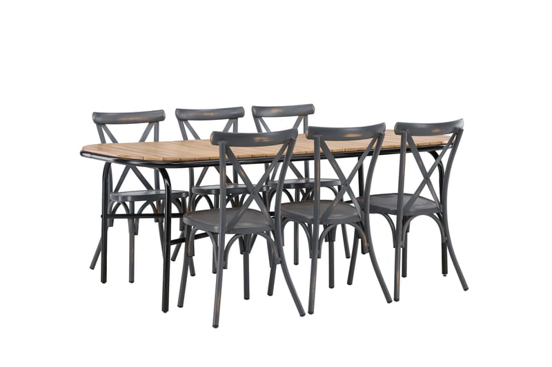 Holmbeck Matgrupp Utomhus 200 cm + 6 st Tablas Matstolar - Brun/Mörkgrå - Utemöbler & utemiljö - Utegrupp - Matgrupp utomhus