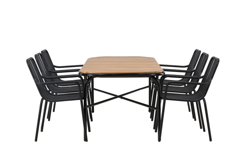 Holmbeck Matgrupp Utomhus 200 cm + 6 st Peking Karmstolar - Svart/Brun - Utemöbler & utemiljö - Utegrupp - Matgrupp utomhus