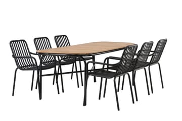 Holmbeck Matgrupp Utomhus 200 cm + 6 st Peking Karmstolar - Svart/Brun - Utemöbler & utemiljö - Utegrupp - Matgrupp utomhus