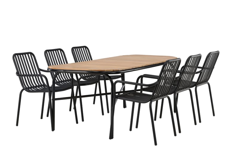 Holmbeck Matgrupp Utomhus 200 cm + 6 st Peking Karmstolar - Svart/Brun - Utemöbler & utemiljö - Utegrupp - Matgrupp utomhus