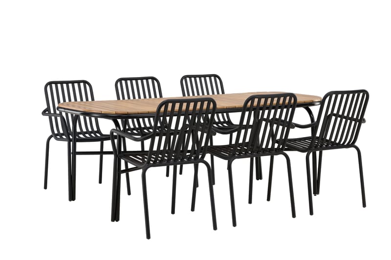 Holmbeck Matgrupp Utomhus 200 cm + 6 st Peking Karmstolar - Svart/Brun - Utemöbler & utemiljö - Utegrupp - Matgrupp utomhus