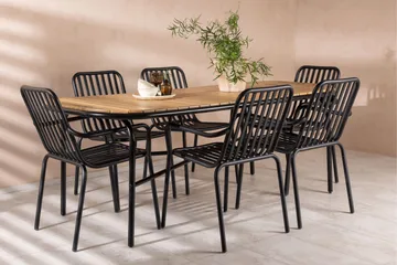 Holmbeck Matgrupp Utomhus 200 cm + 6 st Peking Karmstolar - Svart/Brun - Utemöbler & utemiljö - Utegrupp - Matgrupp utomhus